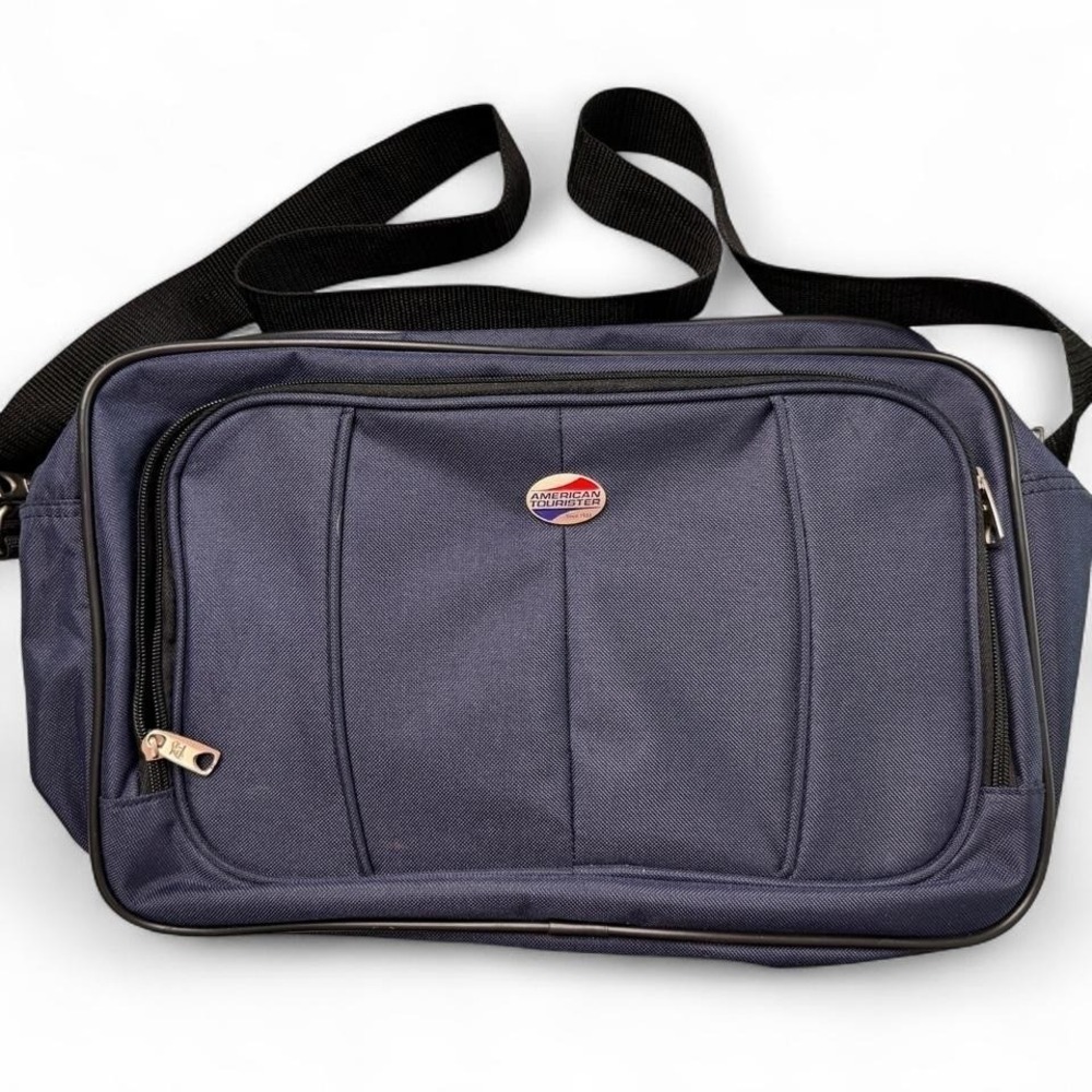 American Tourister Navy Blue Laptop Messenger Carry On Travel Bag Office 15" EUC